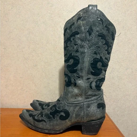 Corral Crater Sequin Inlay Western Cowboy Boots Distressed Leather Snip Toe 9.5 - Picture 1 of 12
